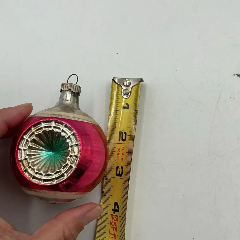Vintage Shiny Brite Mercury Glass Reflector Christmas Ornament Pink Silver 3”